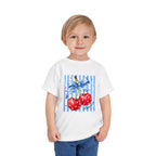 Toddler Tee Cherry Bow   — Cute Red Cherries with Blue Stripes