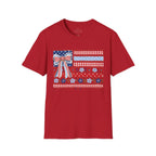 Patriotic Bow Flag T-Shirt – Red White Blue American Floral Plaid Tee