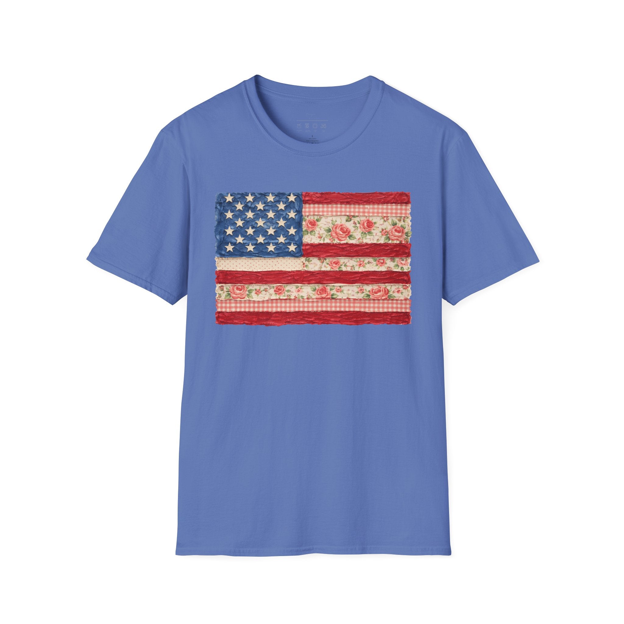 Patriotic Floral American Flag T-Shirt — Vintage Rose USA Tee for Fourth of July