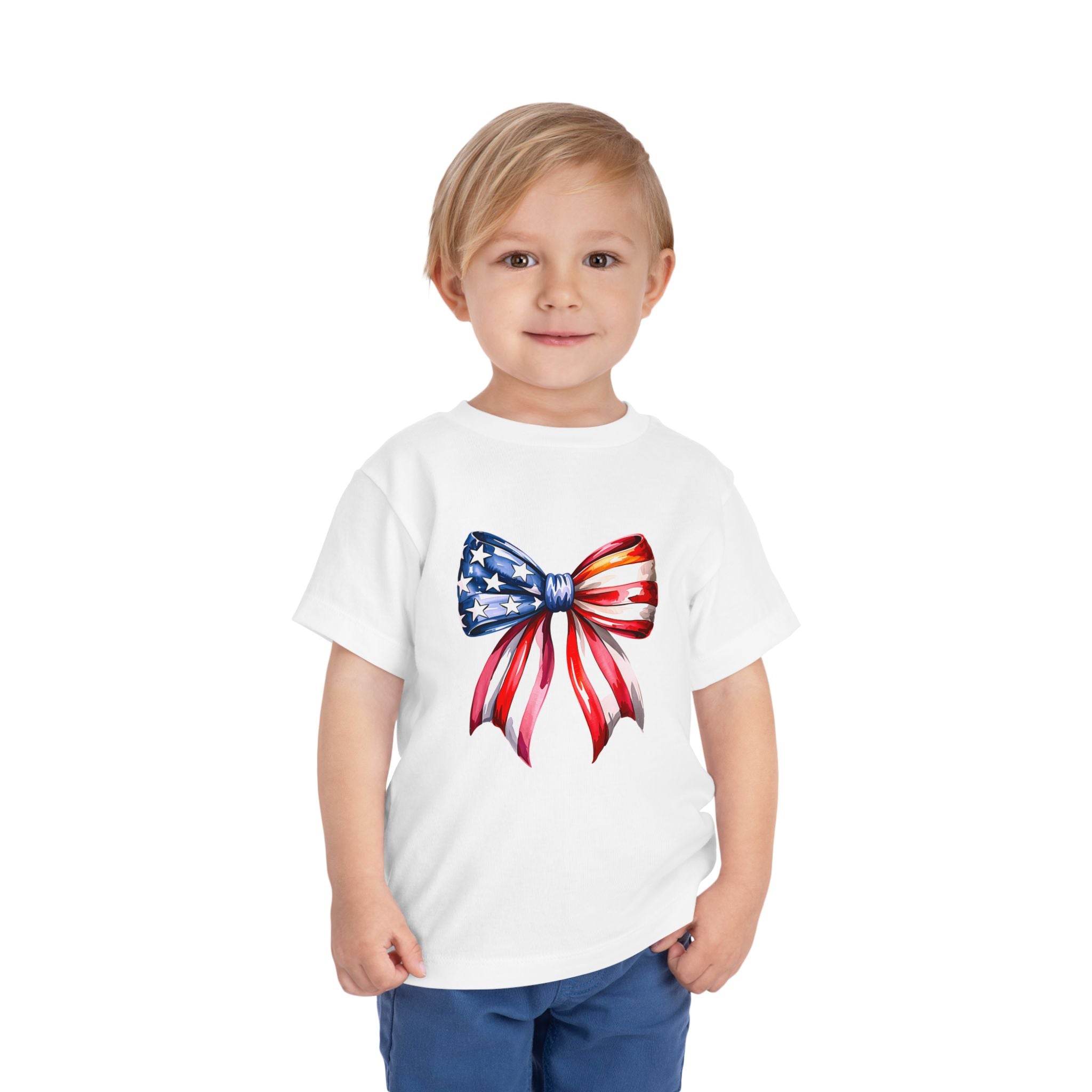 Toddler Tee — Patriotic American Flag Bow Graphic (4th of July Kids Shirt)