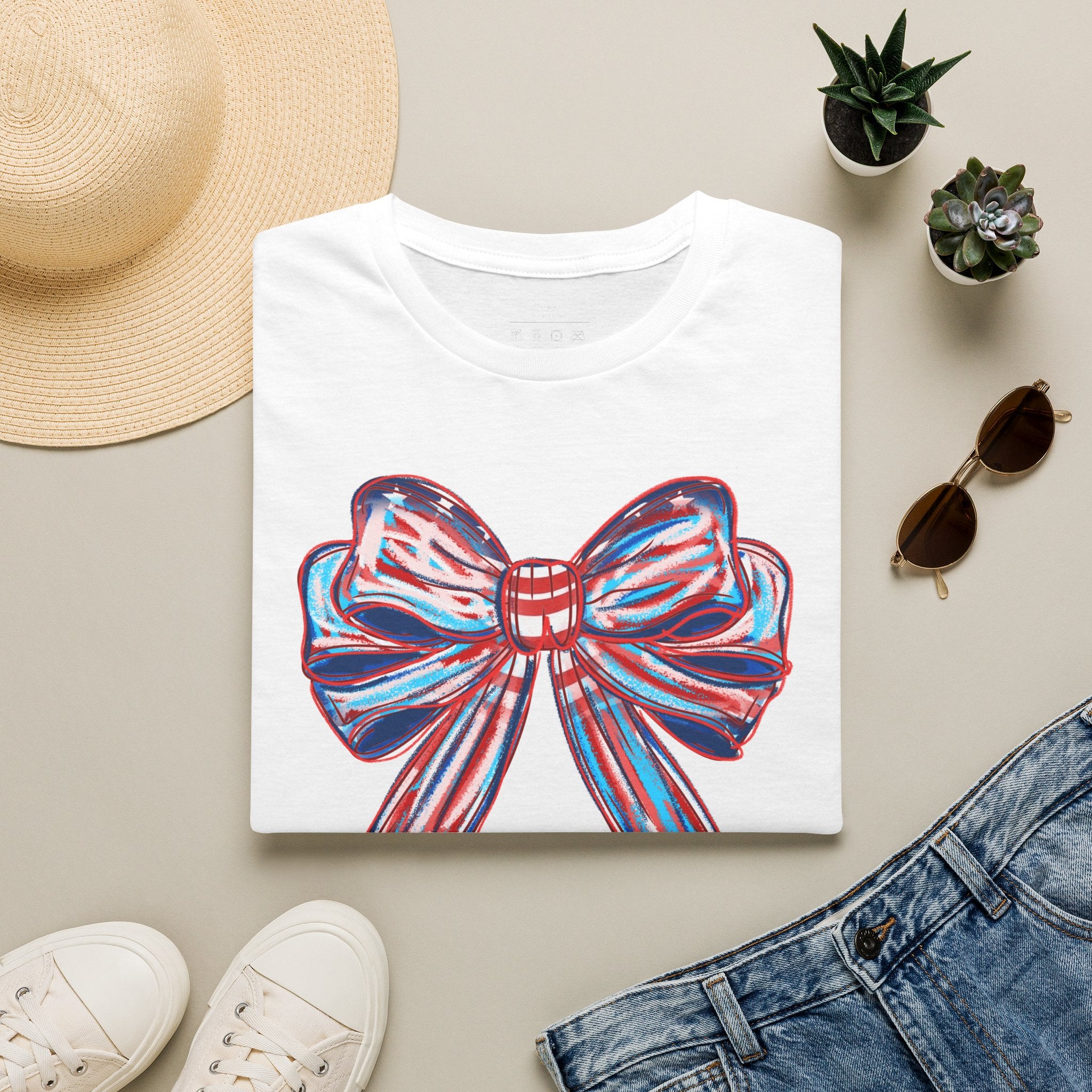 Patriotic Red White Blue Bow T-Shirt — 4th of July Americana Graphic Tee