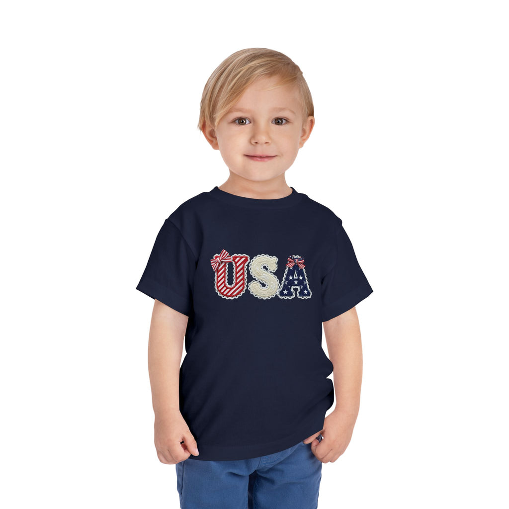 Toddler Tee - "USA" Patriotic Applique Short Sleeve