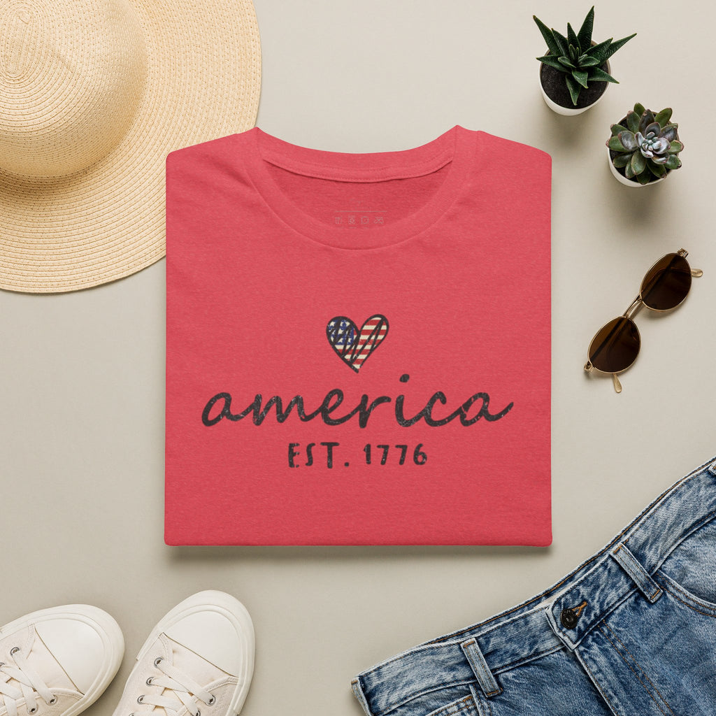 America Est. 1776 Heart T-Shirt — Patriotic USA Independence Day Tee