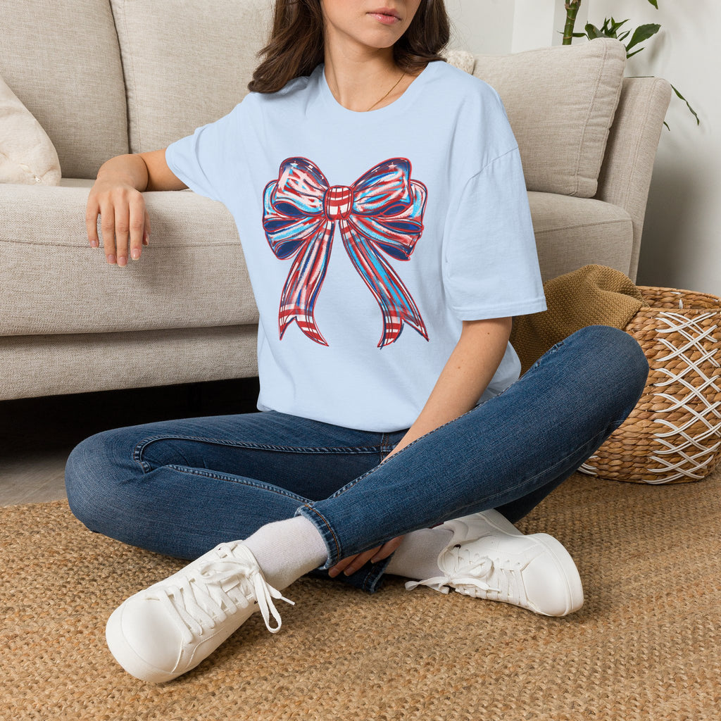 Patriotic Red White Blue Bow T-Shirt — 4th of July Americana Graphic Tee
