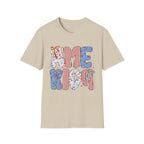 AME Retro Patriotic T-Shirt — Red White Blue Floral & Stripes Graphic Tee