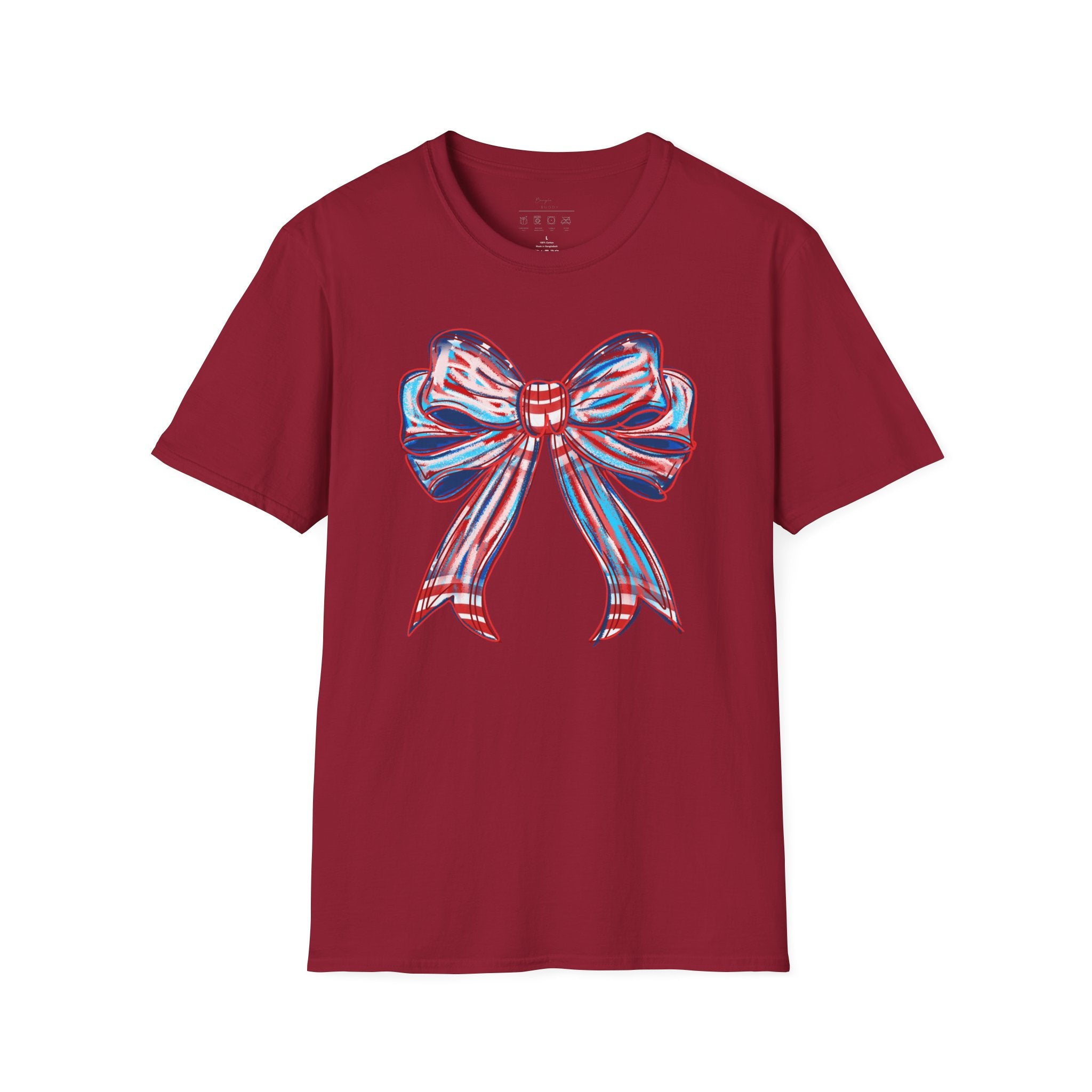 Patriotic Red White Blue Bow T-Shirt — 4th of July Americana Graphic Tee
