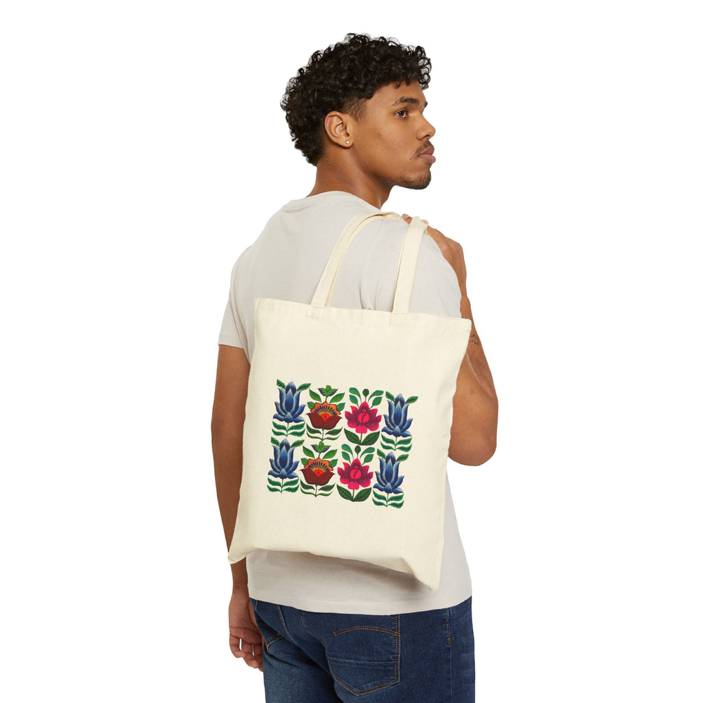 Ricksaw Art Canvas Tote — Colorful Tulip & Rose Market Bag