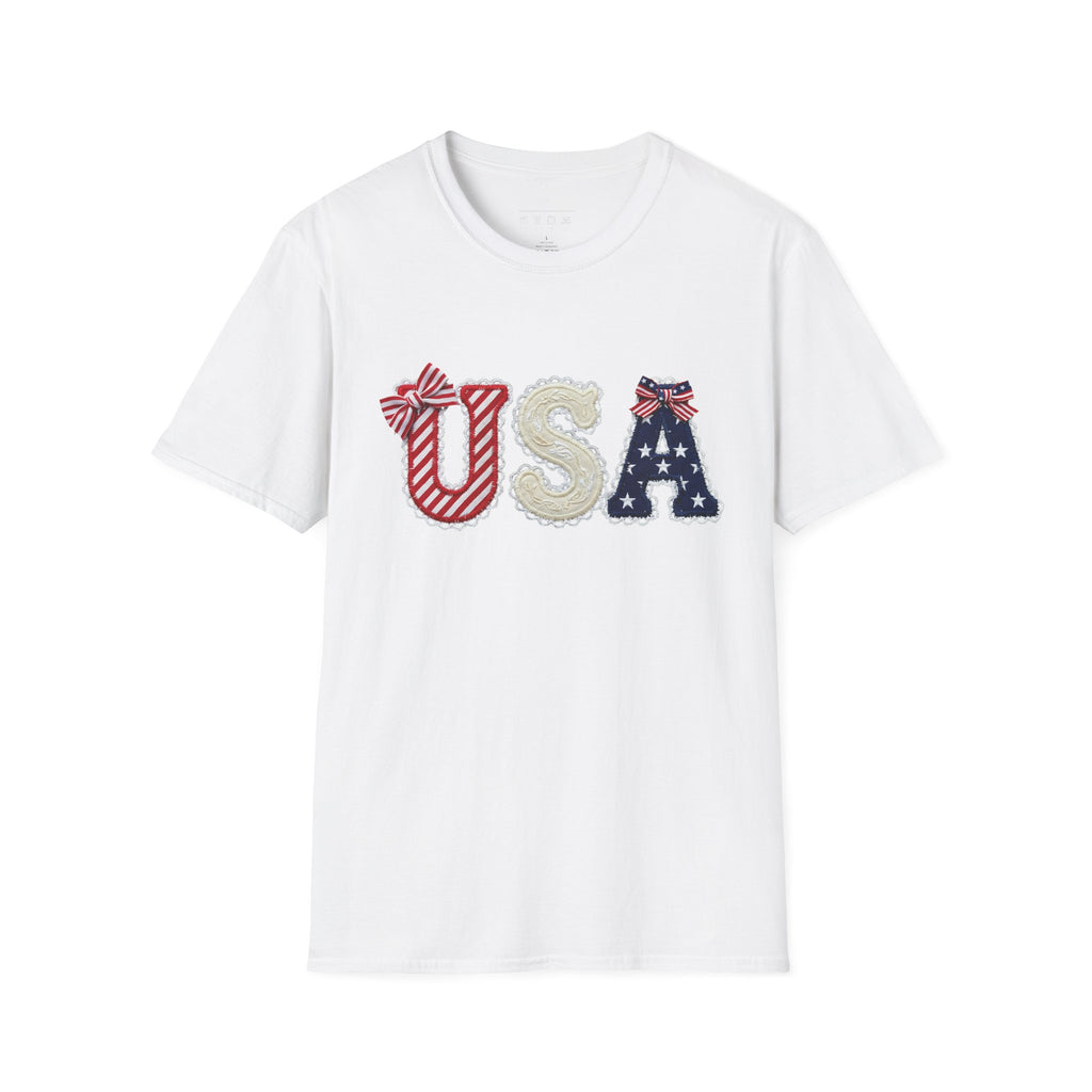USA Applique T-Shirt — Patriotic 4th of July Flag Letter Tee