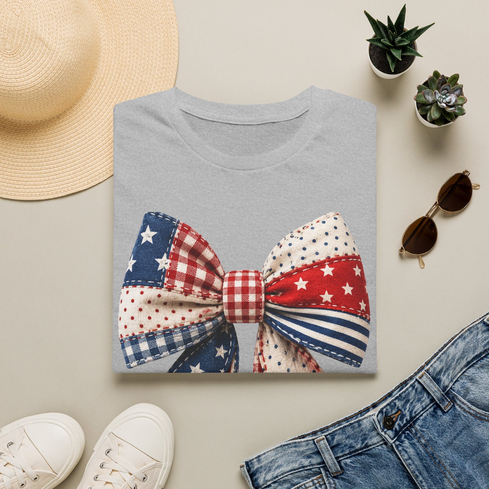 Patriotic Bow T-Shirt — Vintage American Flag Ribbon Tee