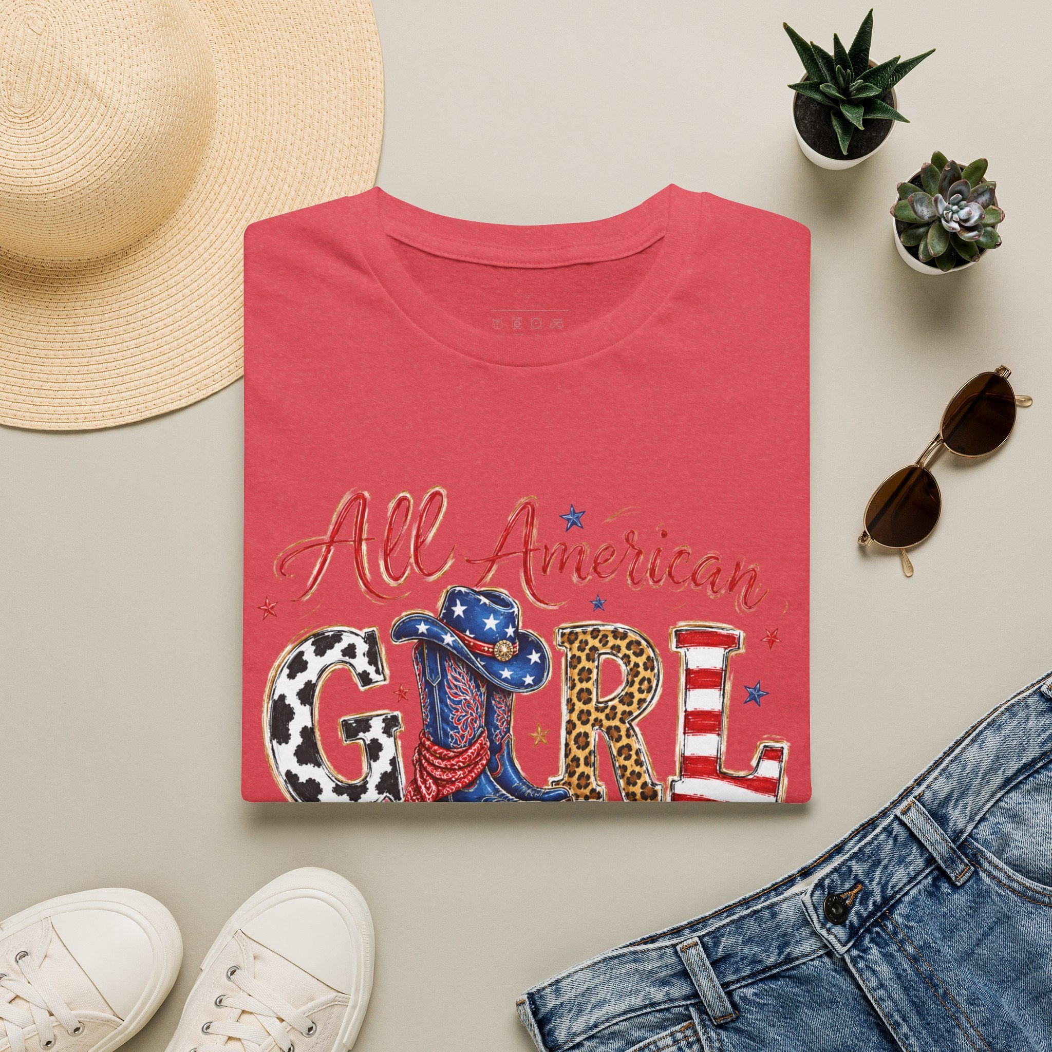 All American Girl T-Shirt — Patriotic USA Leopard & Flag Graphic Tee