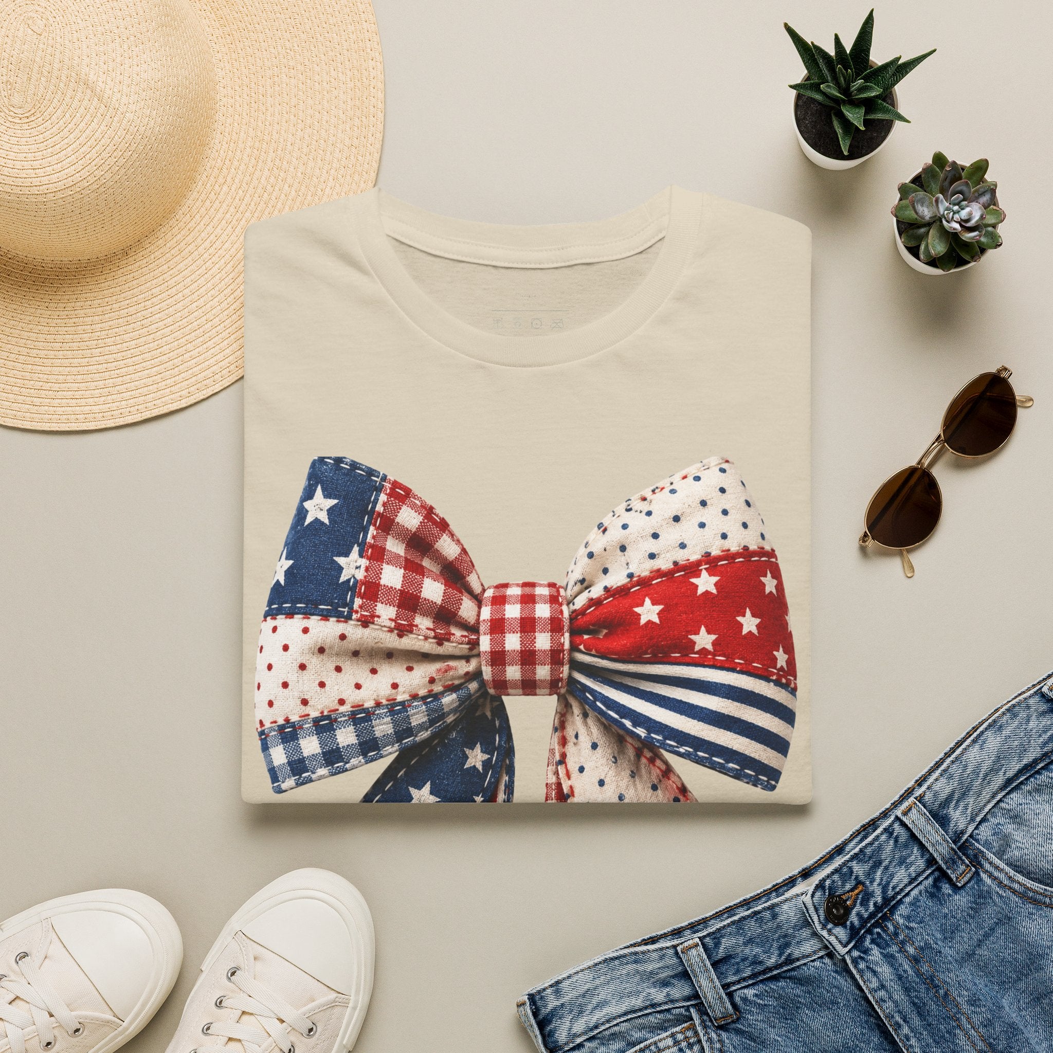 Patriotic Bow T-Shirt — Vintage American Flag Ribbon Tee