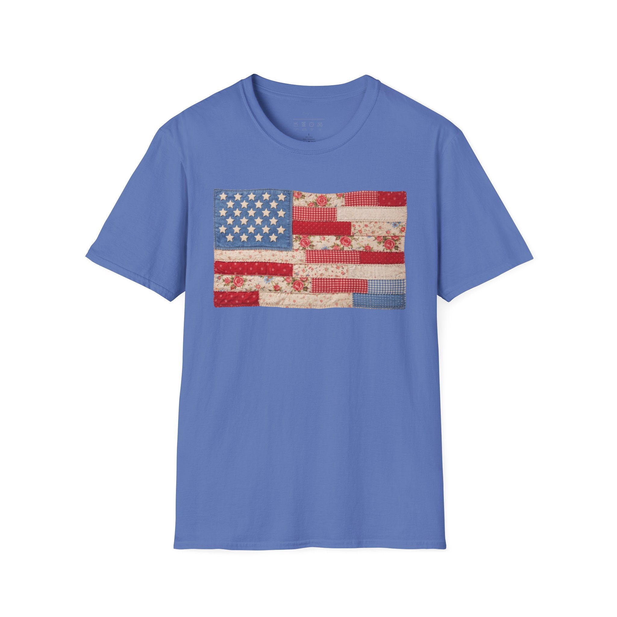 Patchwork American Flag T-Shirt — Vintage Floral Patriotic Tee
