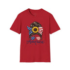 T-Shirt — Patriotic Sunflower Messy Bun (America)