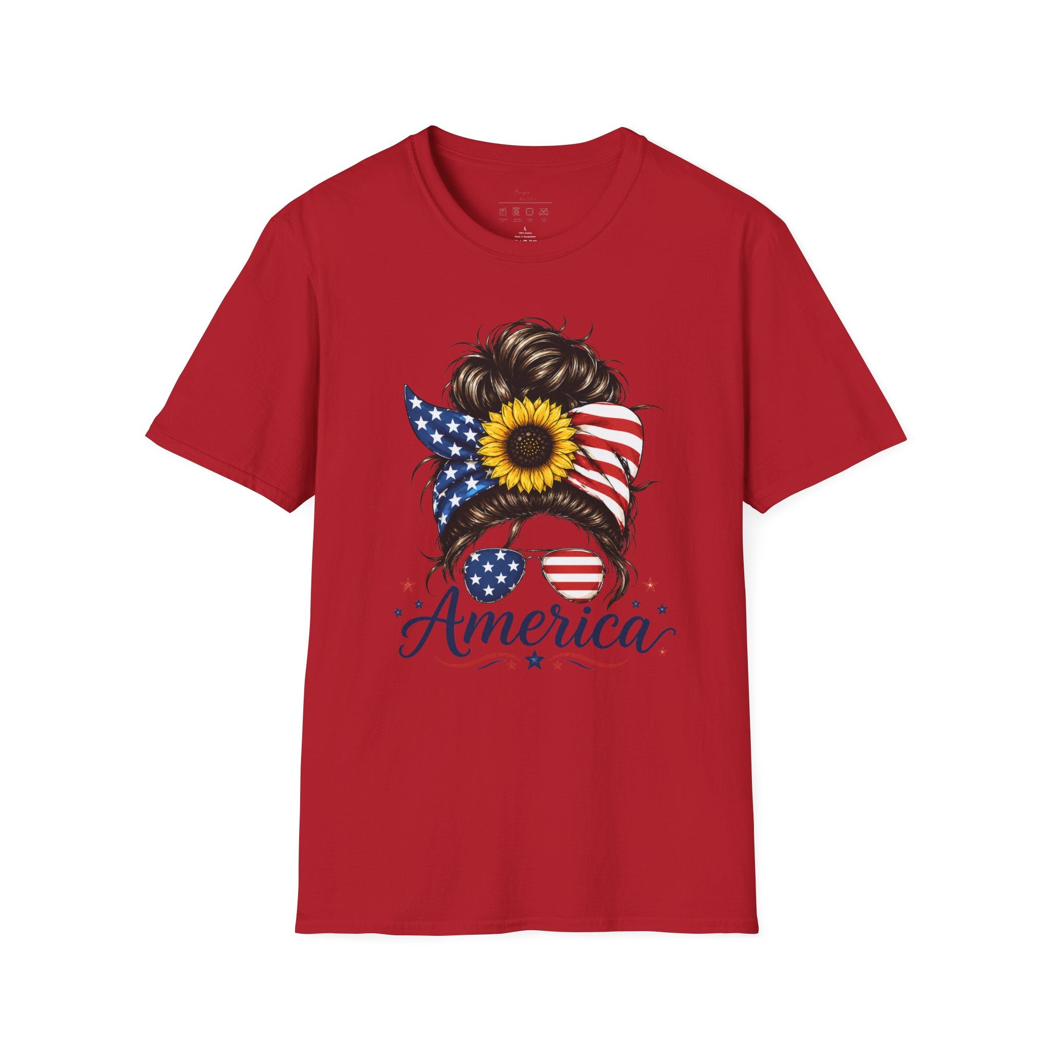 T-Shirt — Patriotic Sunflower Messy Bun (America)