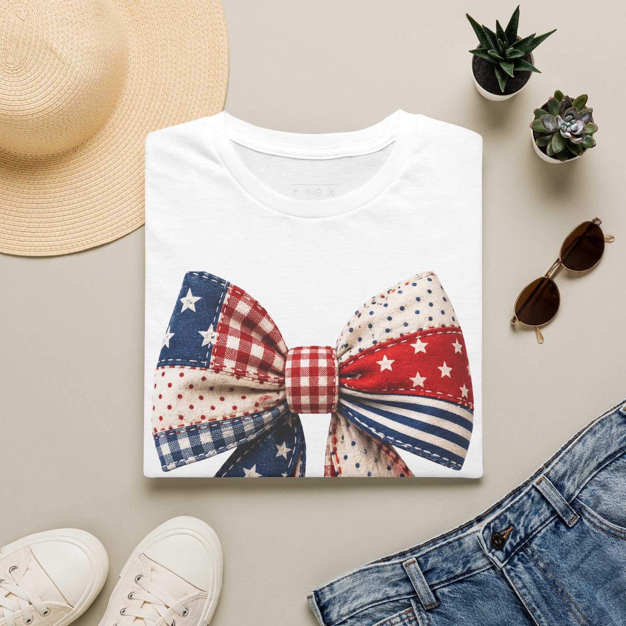 Patriotic Bow T-Shirt — Vintage American Flag Ribbon Tee