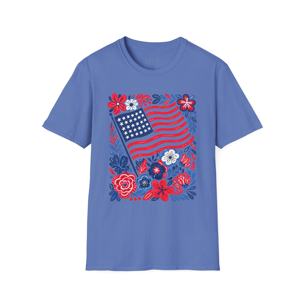 American Flag Floral T-Shirt — Patriotic Stars & Stripes Tee