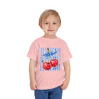 Toddler Tee Cherry Bow   — Cute Red Cherries with Blue Stripes
