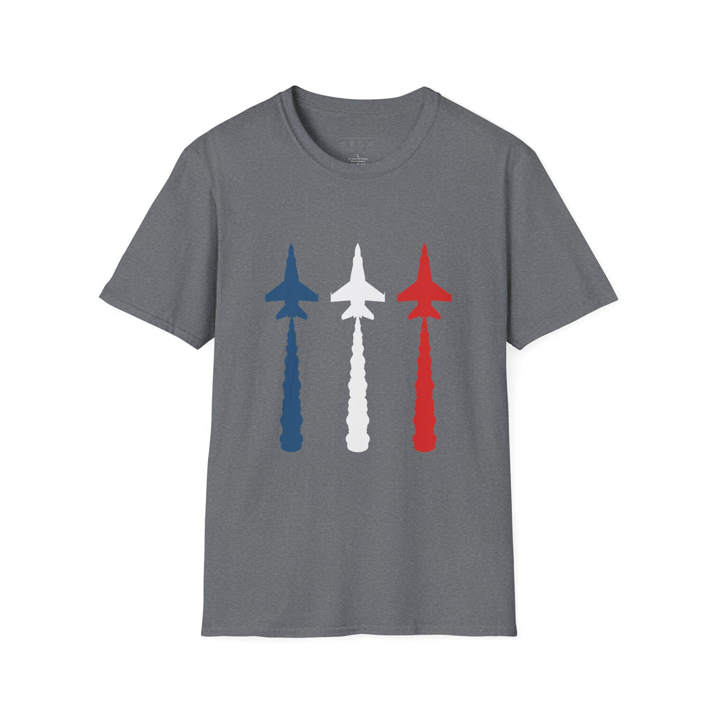 Patriotic Fighter Jet T-Shirt — Red White & Blue Military Aircraft Tee