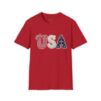 USA Applique T-Shirt — Patriotic 4th of July Flag Letter Tee