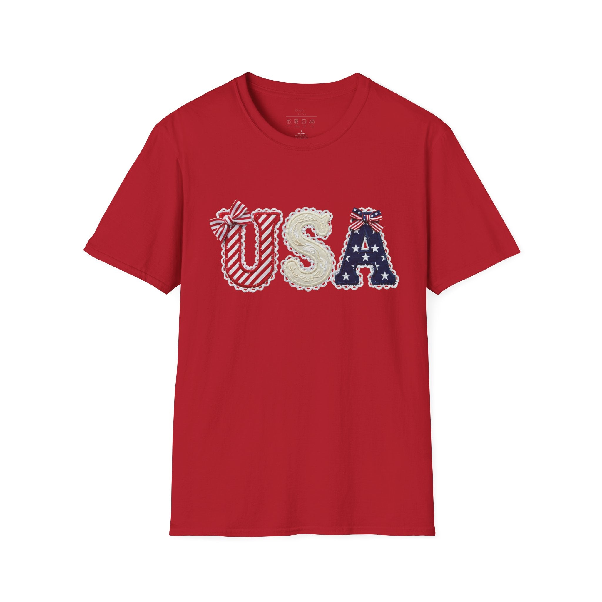 USA Applique T-Shirt — Patriotic 4th of July Flag Letter Tee