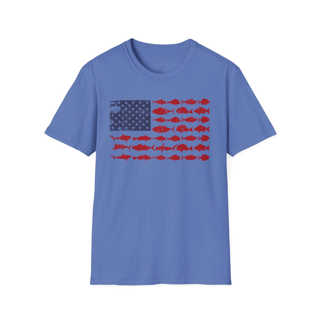 American Fishing Flag T-Shirt — Patriotic Fish Graphic Tee