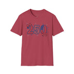 250 Patriotic T-Shirt — USA Flag Number Tee with Stars & Bows (Fourth of July)
