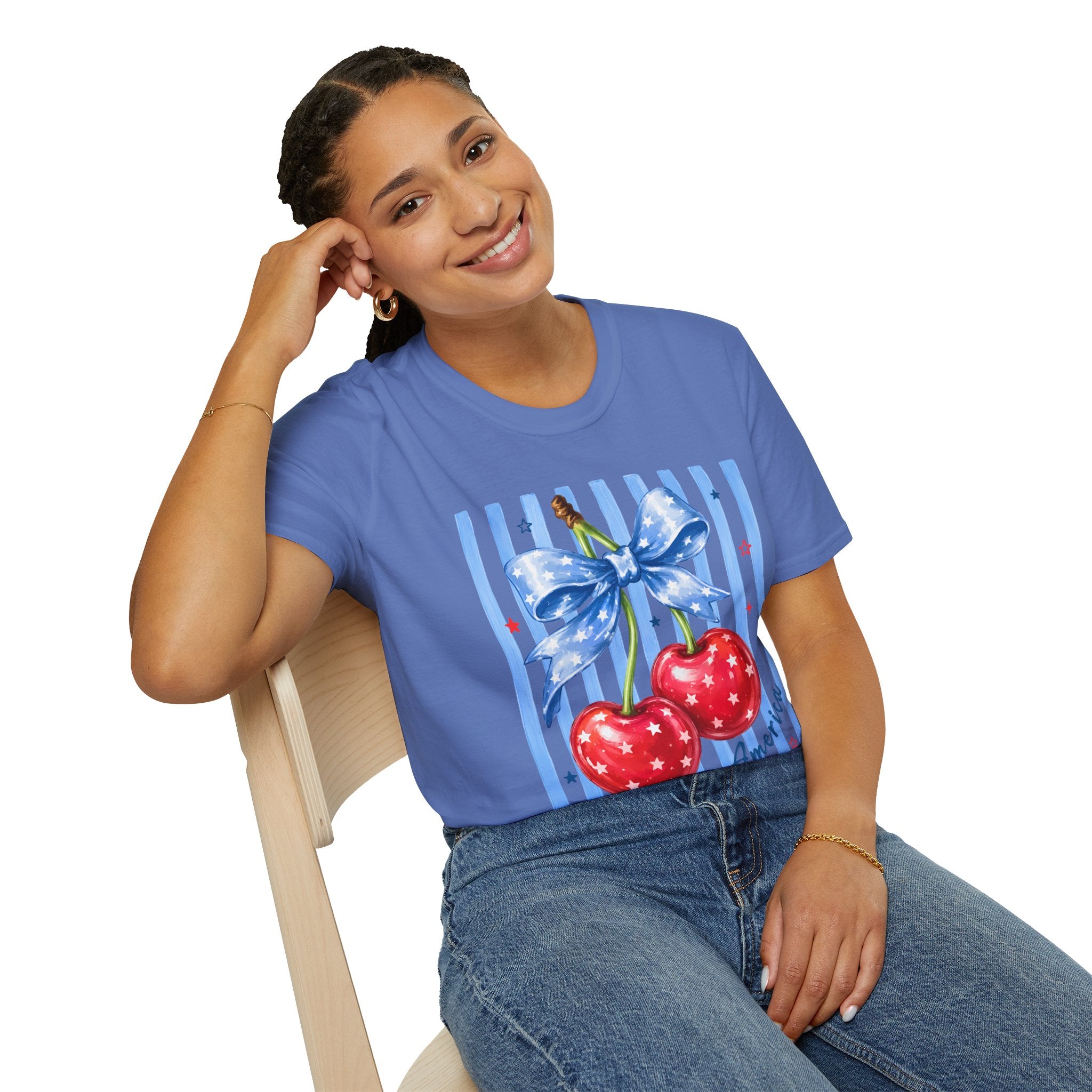 Blue Bow & Striped, Cherry  Summer Tee