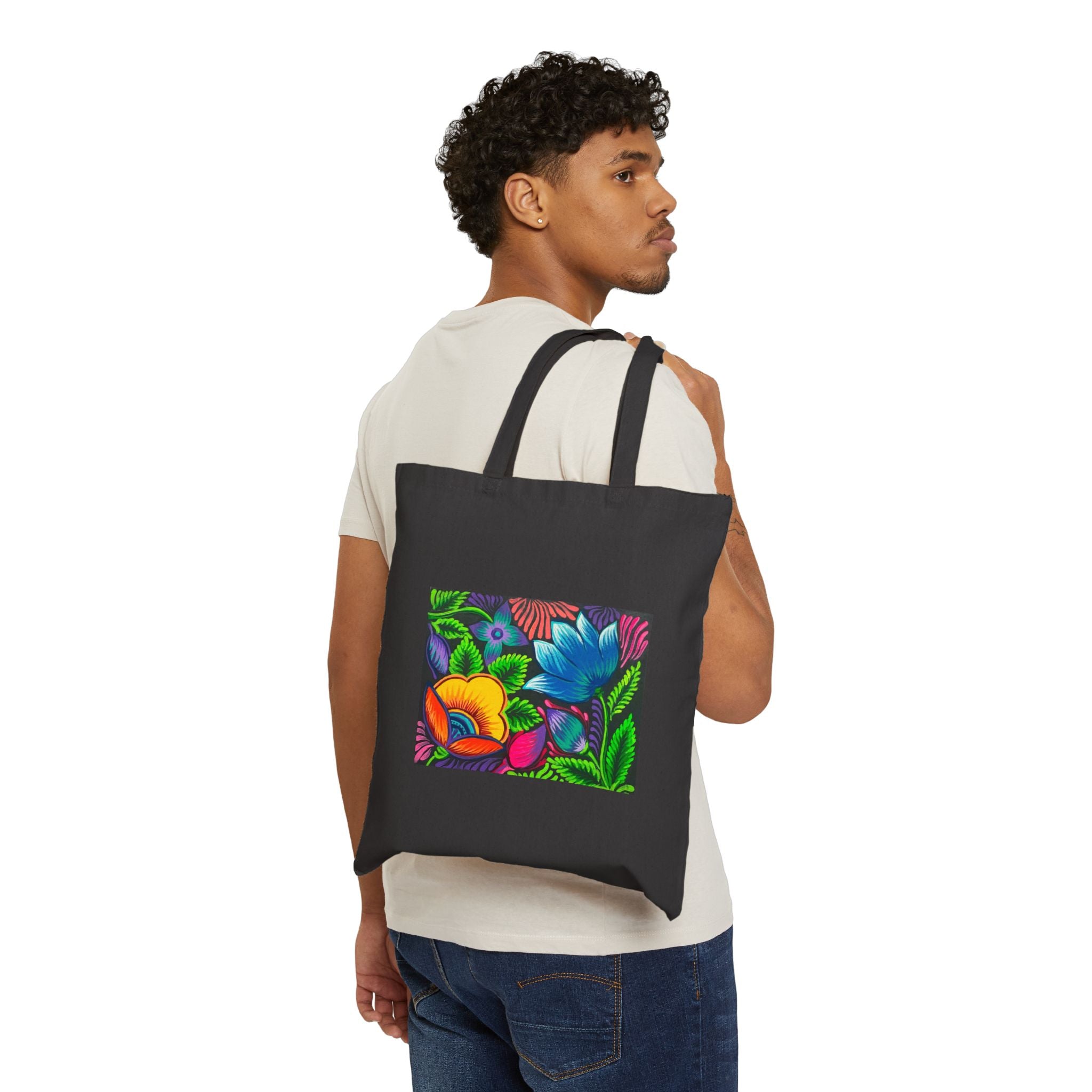 Ricksaw Art Canvas Tote Bag — Vibrant Hand-Painted Bloom Market Tote