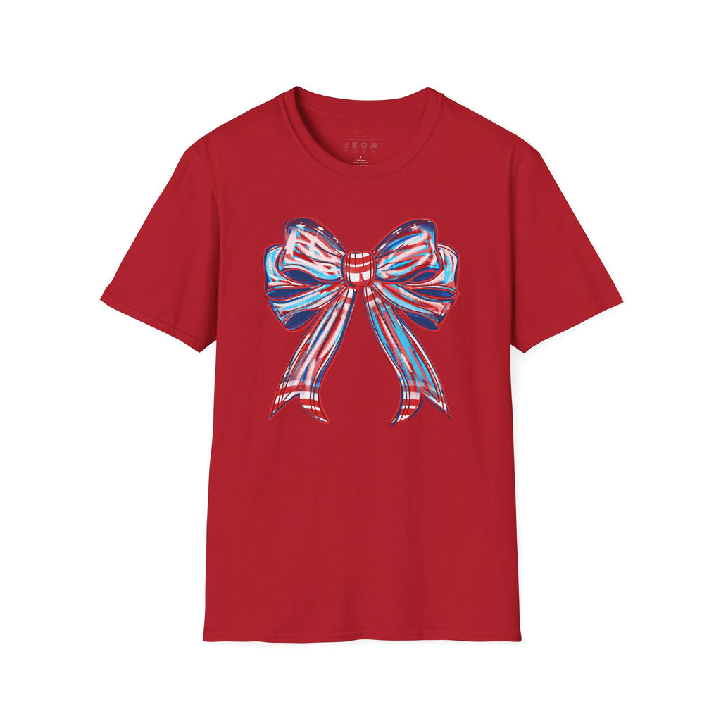 Patriotic Red White Blue Bow T-Shirt — 4th of July Americana Graphic Tee