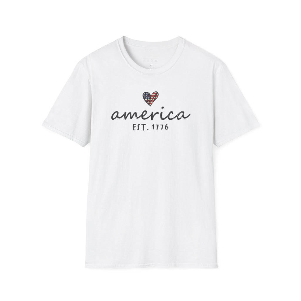 America Est. 1776 Heart T-Shirt — Patriotic USA Independence Day Tee