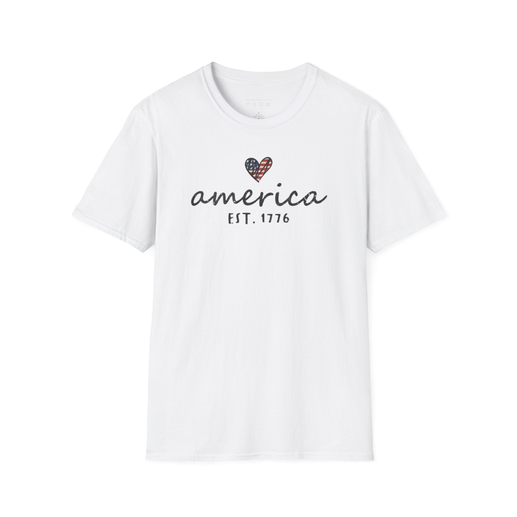 America Est. 1776 Heart T-Shirt — Patriotic USA Independence Day Tee