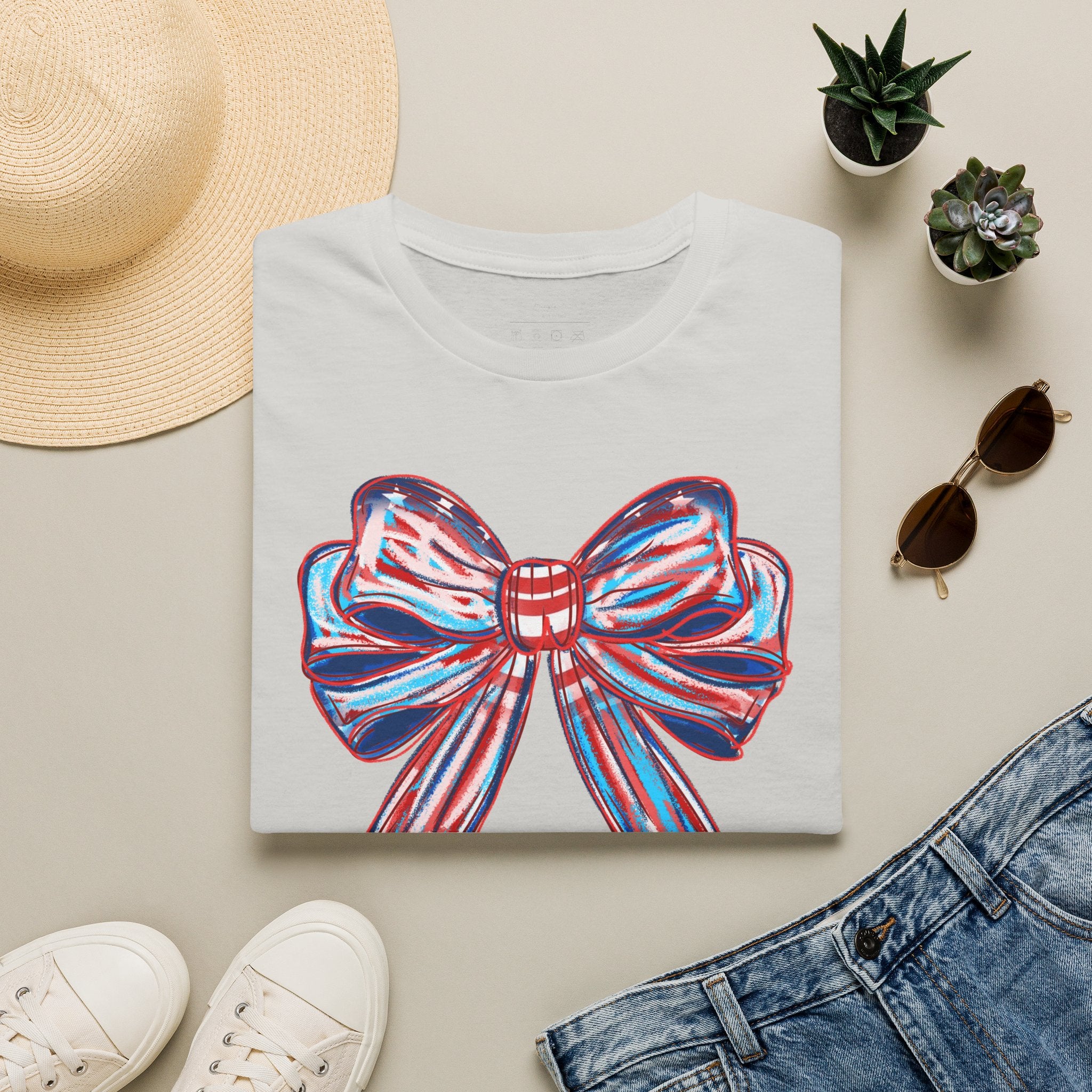Patriotic Red White Blue Bow T-Shirt — 4th of July Americana Graphic Tee