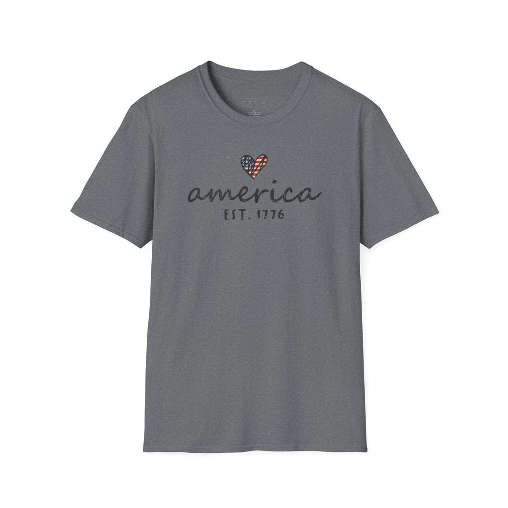 America Est. 1776 Heart T-Shirt — Patriotic USA Independence Day Tee