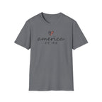 America Est. 1776 Heart T-Shirt — Patriotic USA Independence Day Tee