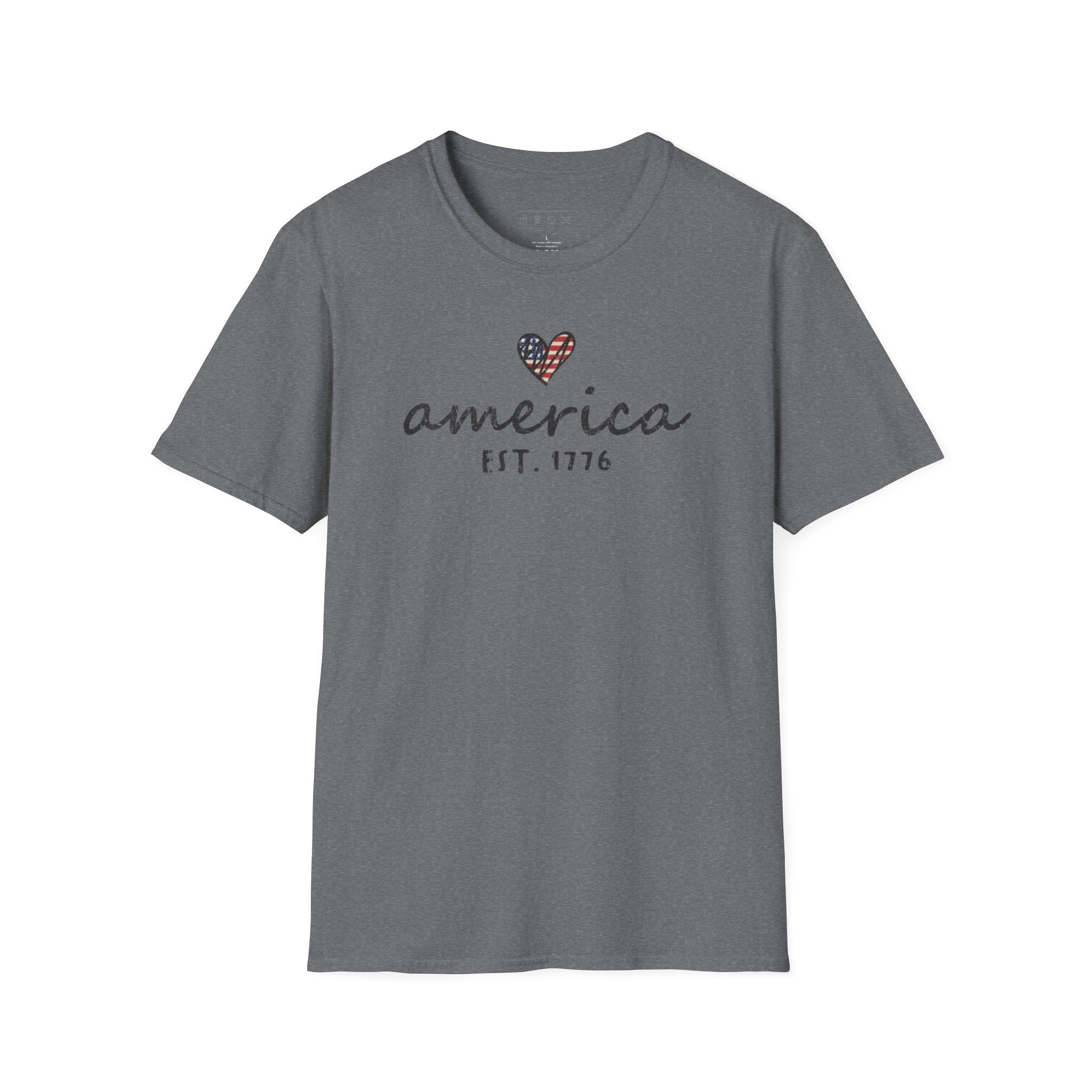 America Est. 1776 Heart T-Shirt — Patriotic USA Independence Day Tee