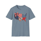 Patriotic Patchwork USA T-Shirt — Quilted Red White & Blue Map Tee