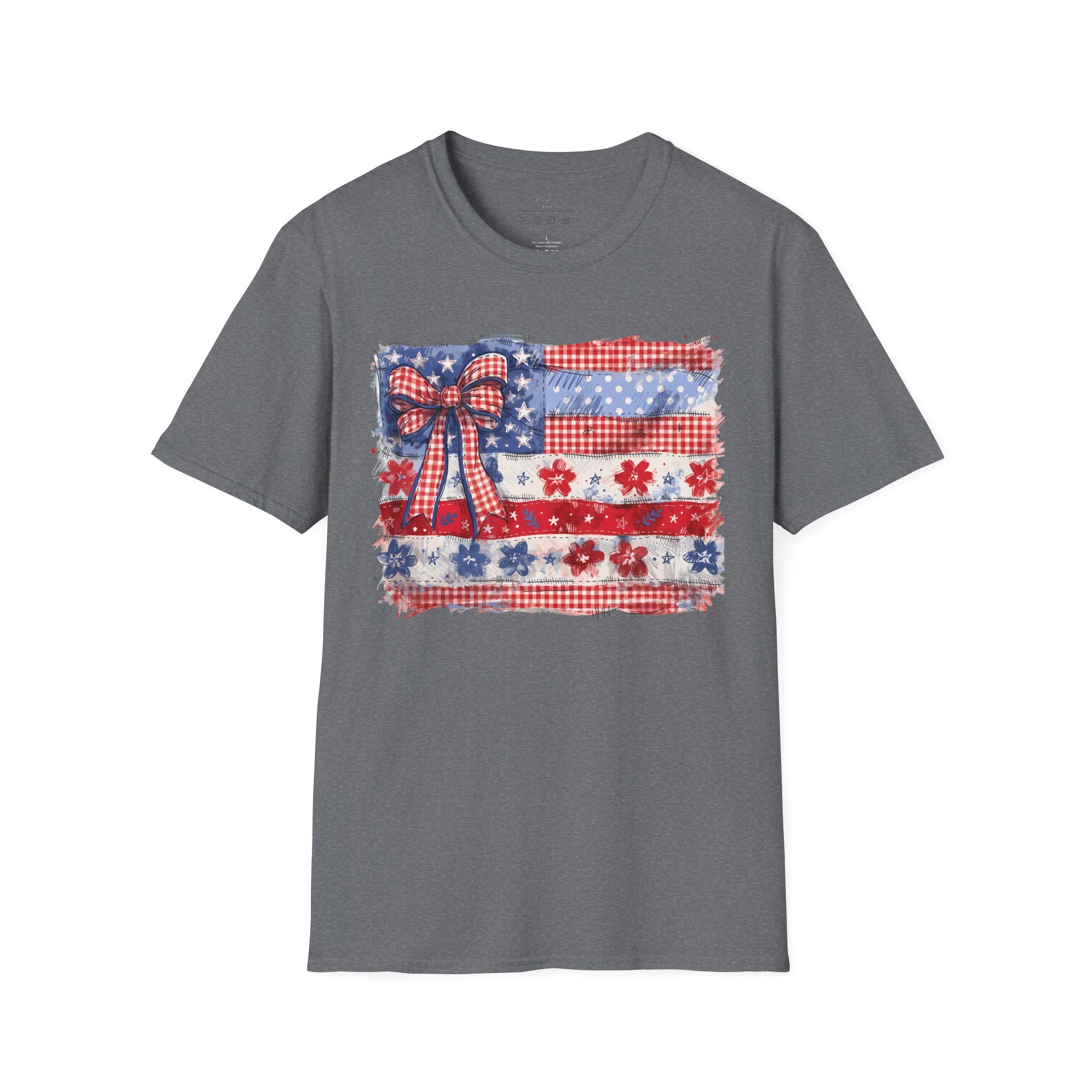 Patriotic Flag Bow T-Shirt — American Red White Blue Fourth of July Tee