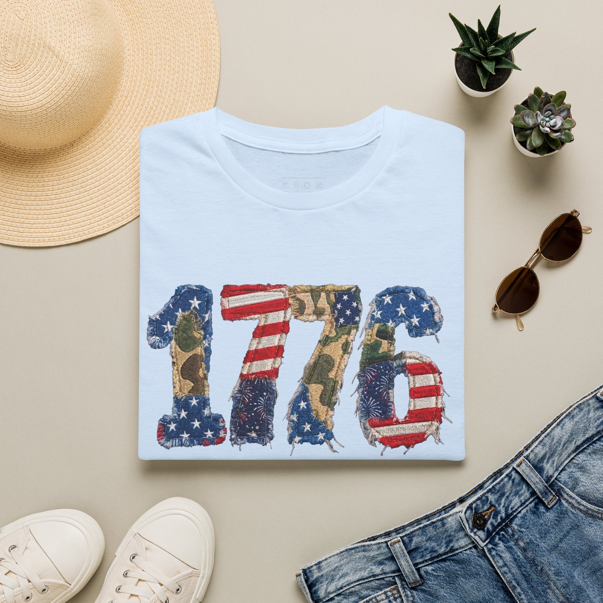 1776 Patriotic T-Shirt — American Flag & Camouflage Vintage Independence Tee