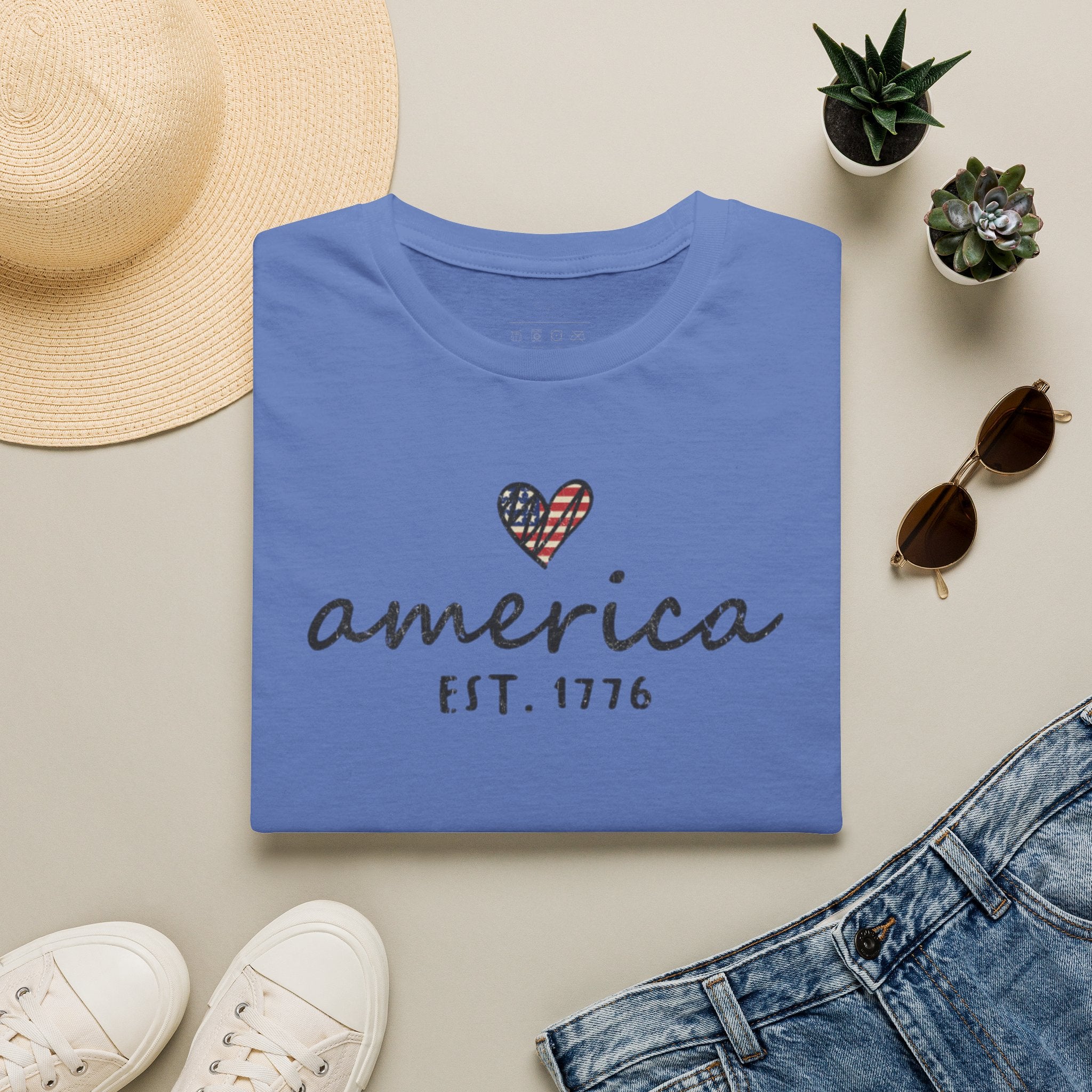 America Est. 1776 Heart T-Shirt — Patriotic USA Independence Day Tee