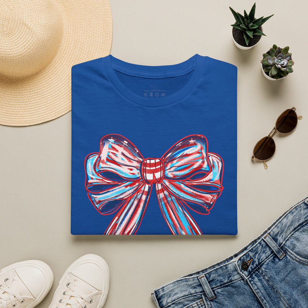 Patriotic Red White Blue Bow T-Shirt — 4th of July Americana Graphic Tee