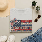 Patriotic Floral Flag T-Shirt — Americana Bow Stars & Stripes Top
