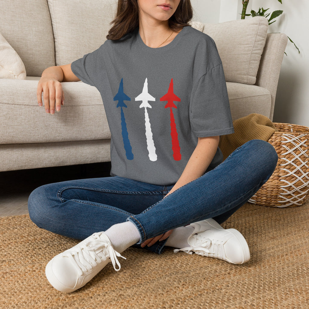 Patriotic Fighter Jet T-Shirt — Red White & Blue Military Aircraft Tee