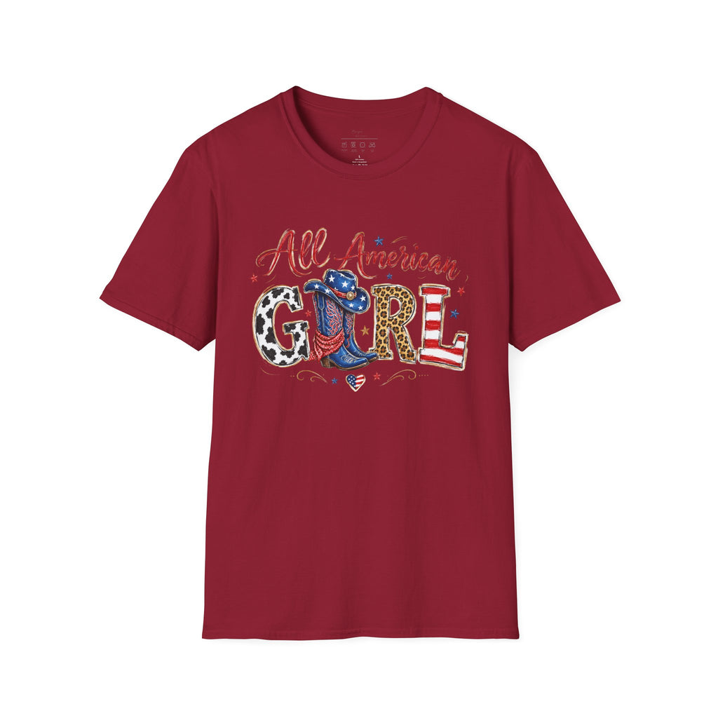 All American Girl T-Shirt — Patriotic USA Leopard & Flag Graphic Tee