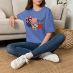 Patriotic Patchwork USA T-Shirt — Quilted Red White & Blue Map Tee