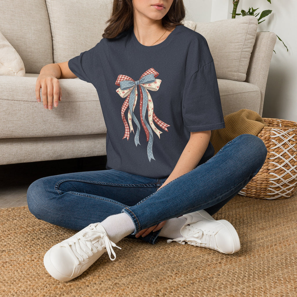 Bow Ribbon T-Shirt — Vintage Americana Floral & Gingham Bow Tee