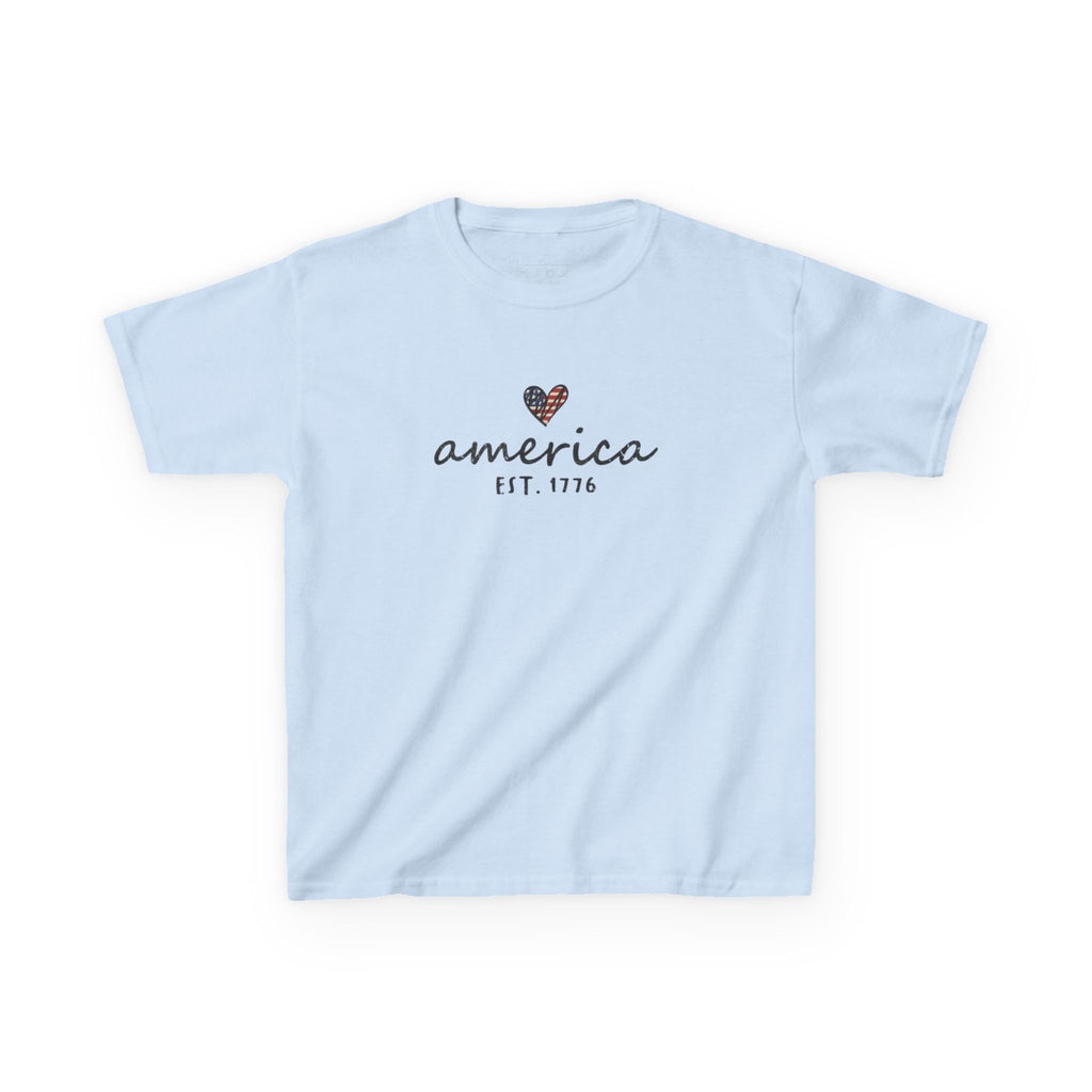 Youth, Kids Tee - 'america EST. 1776' Heart Flag Patriotic T-Shirt for Fourth of July