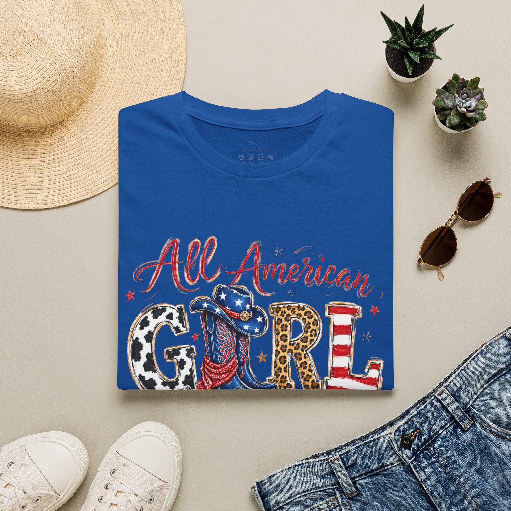 All American Girl T-Shirt — Patriotic USA Leopard & Flag Graphic Tee