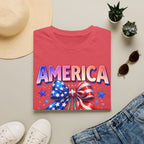 America Patriotic Cherry Graphic T-Shirt — USA Flag Bow 4th of July Tee