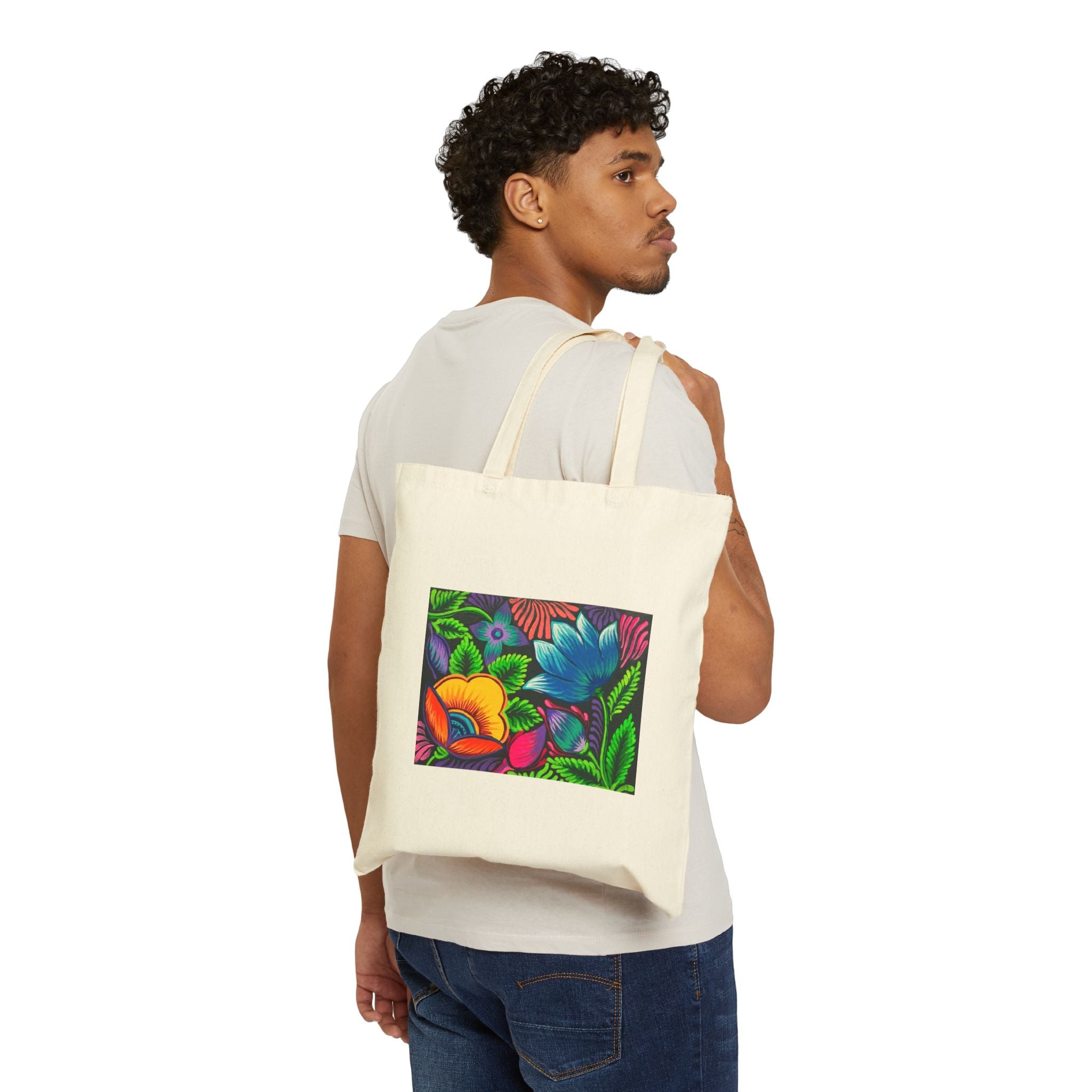 Ricksaw Art Canvas Tote Bag — Vibrant Hand-Painted Bloom Market Tote