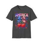 America Patriotic Cherry Graphic T-Shirt — USA Flag Bow 4th of July Tee